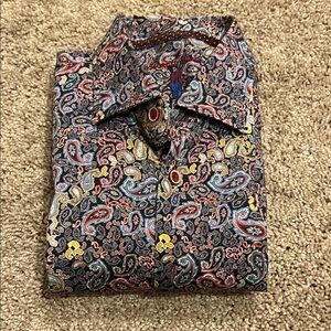 Red and Blue Casual Button Down Shirt with Paisley Pattern
